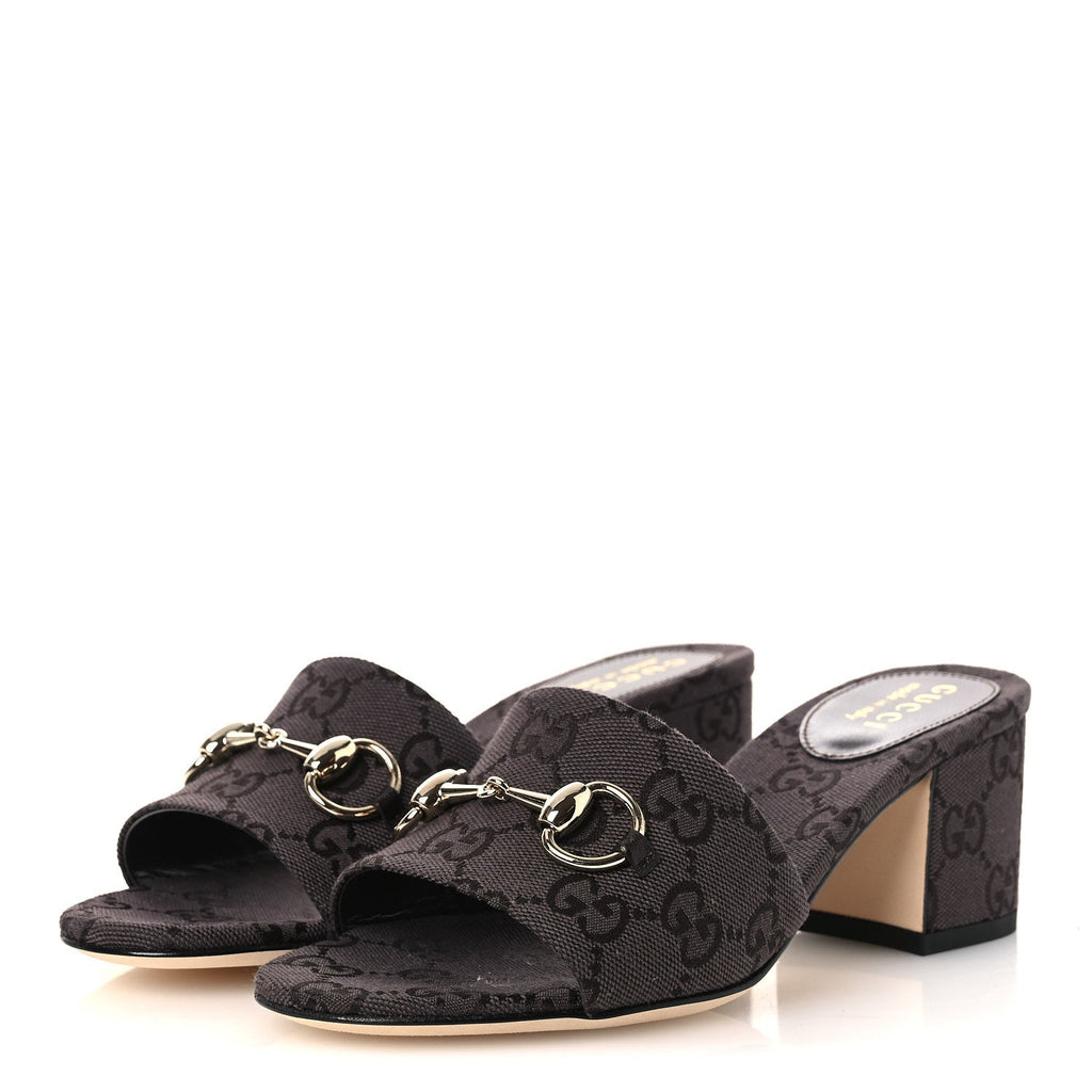 GG Monogram Horsebit Slide Sandals 36 Dark Brown