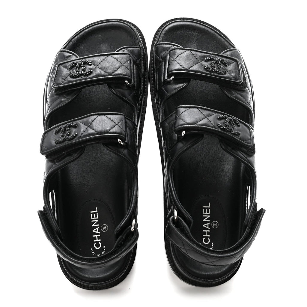 Lambskin Velcro Dad Sandals 38.5 Black