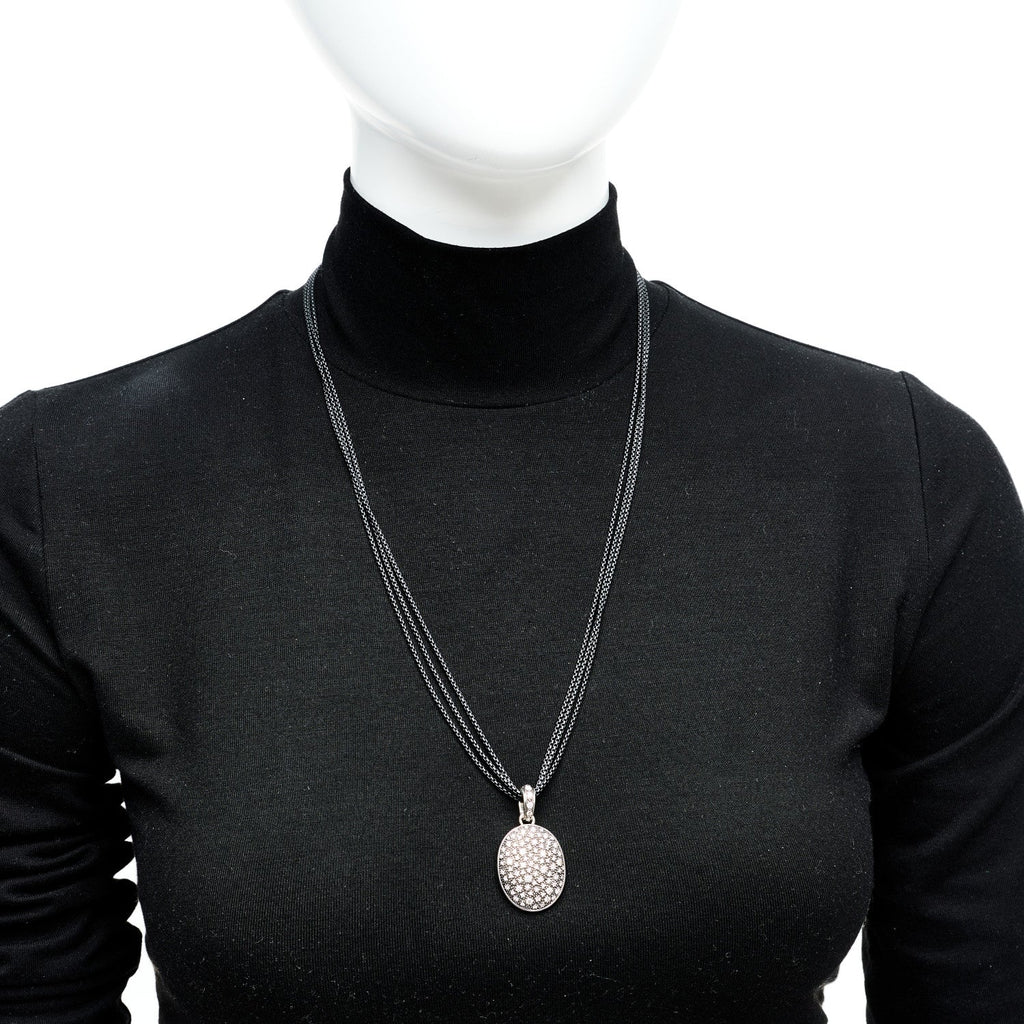 Sterling Silver Diamond Midnight Melange Oval Enhancer Pendant Necklace