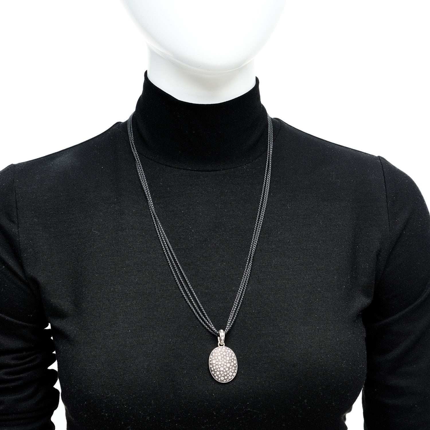 Sterling Silver Diamond Midnight Melange Oval Enhancer Pendant Necklace