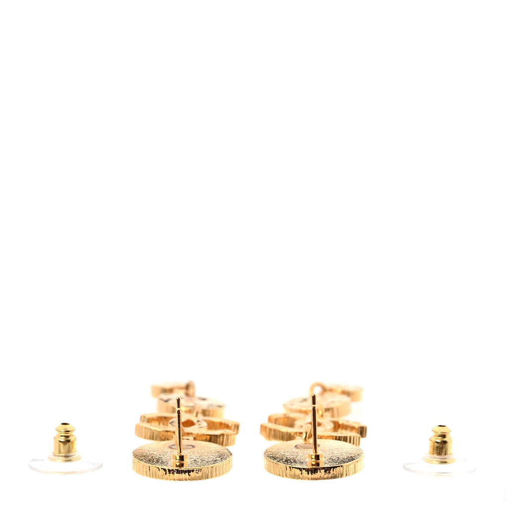 Metal Resin Disc CC Long Drop Earrings Gold Black