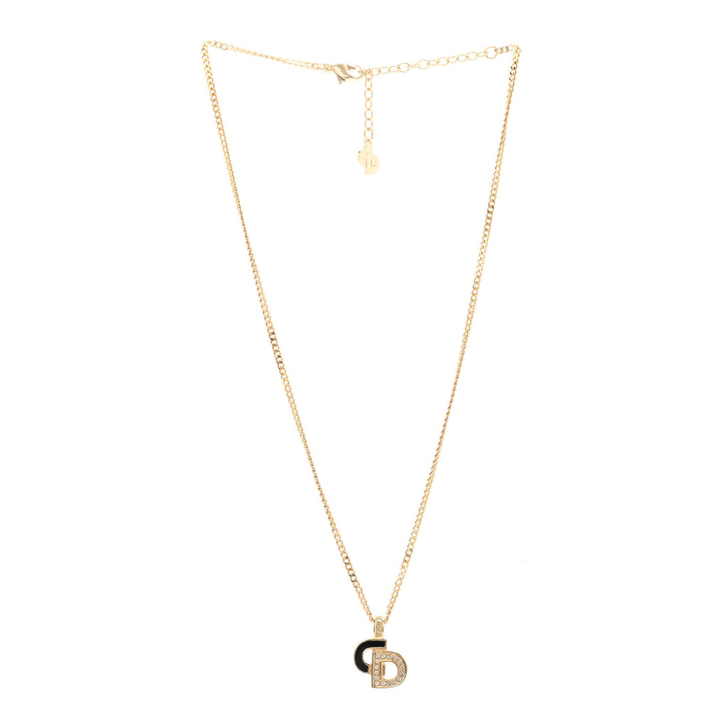 Metal Crystal Enamel CD Necklace Gold Black