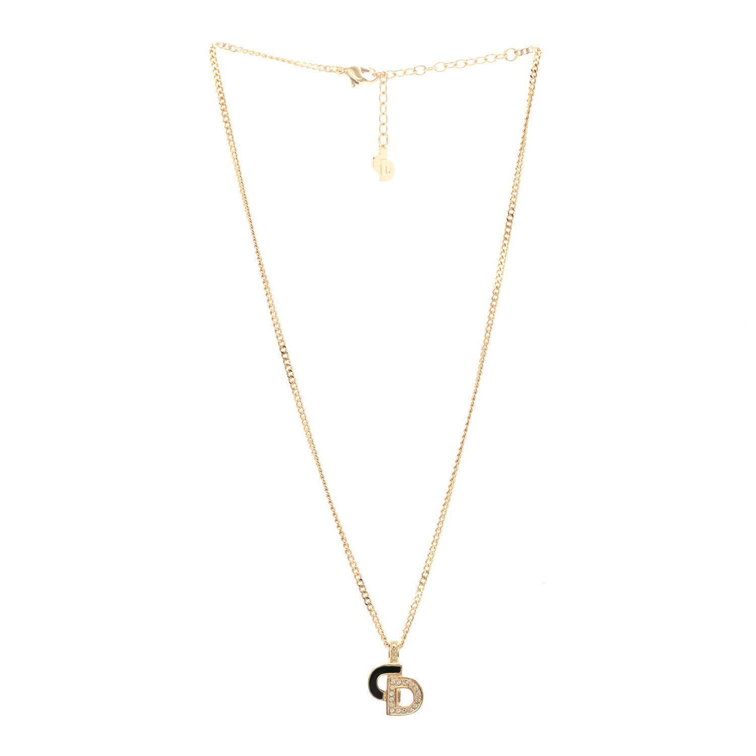 Metal Crystal Enamel CD Necklace Gold Black