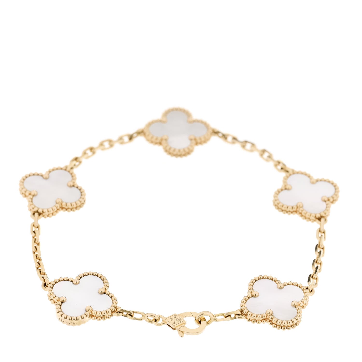 18K Yellow Gold Mother of Pearl 5 Motifs Vintage Alhambra Bracelet