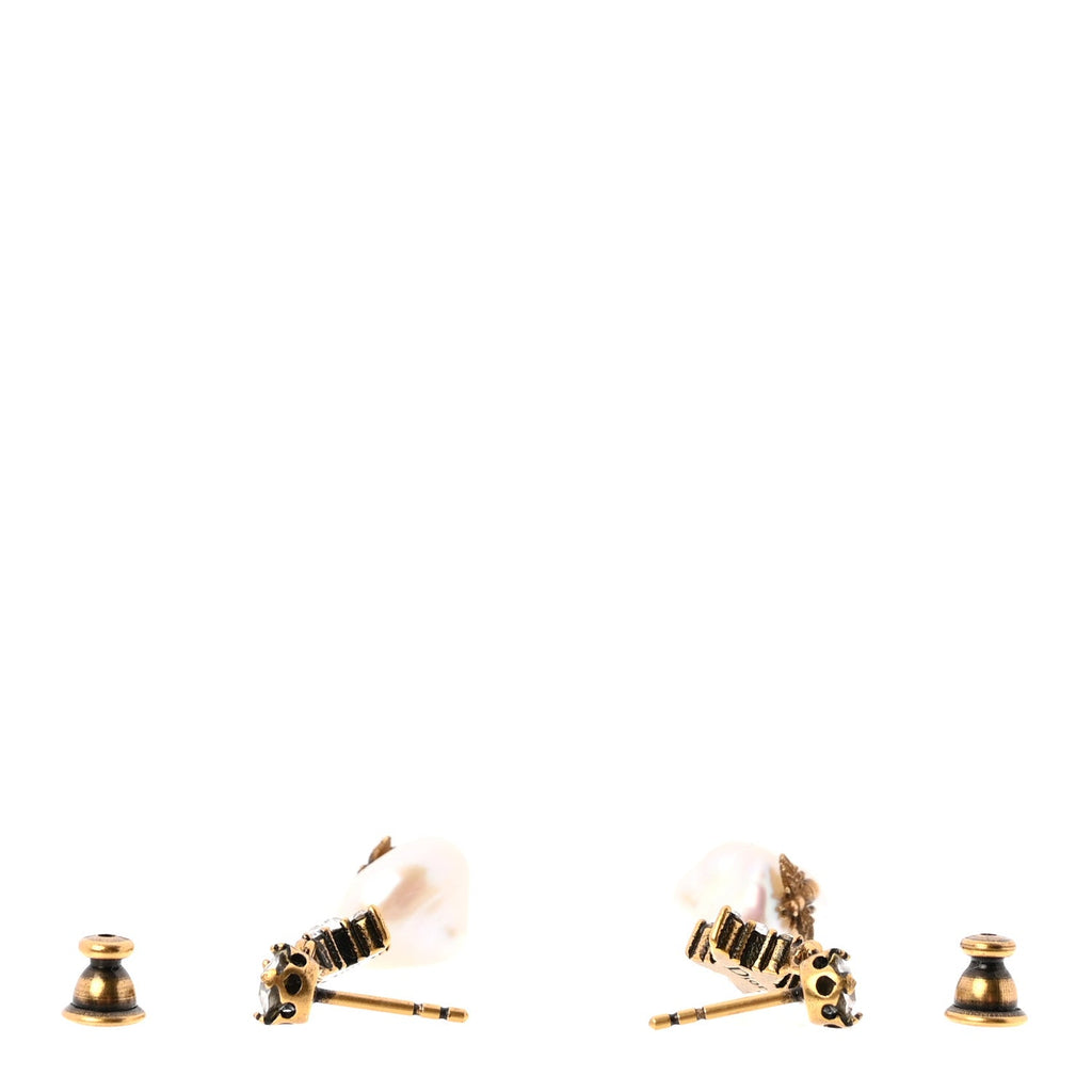 Crystal Pearl Star Bee Earrings Aged Gold