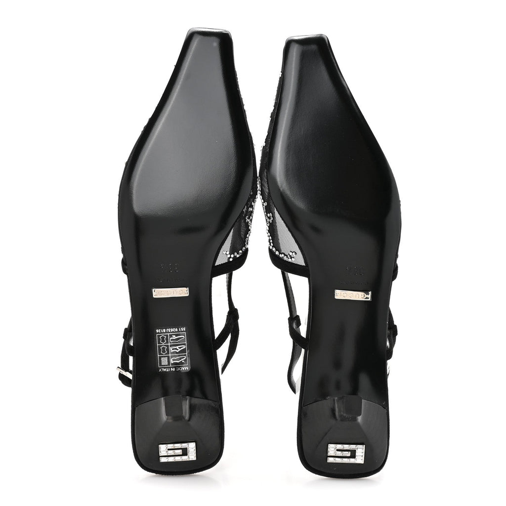 Tela Retino Kid Scamosciato Crystal GG Monogram Square G 35mm Slingback Pumps 38.5 Black