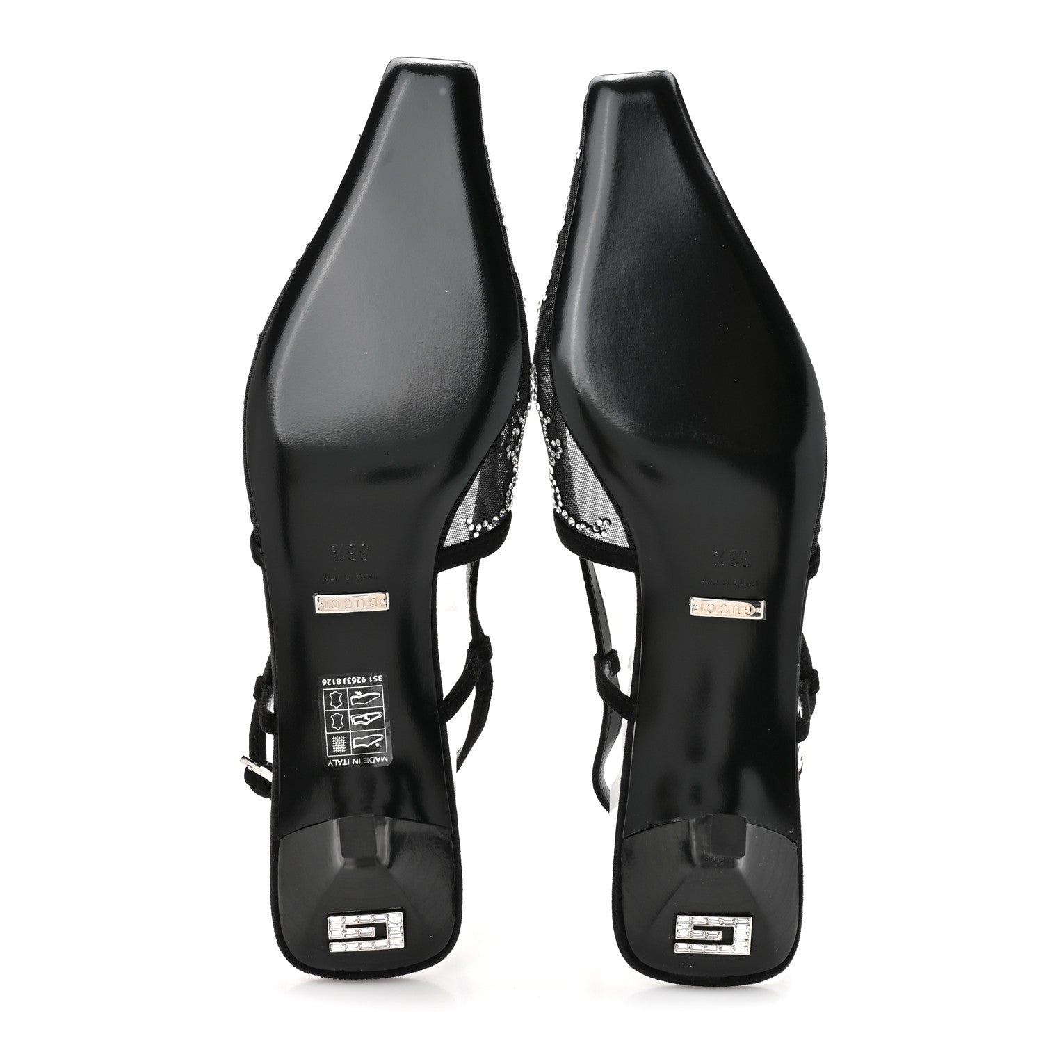 Tela Retino Kid Scamosciato Crystal GG Monogram Square G 35mm Slingback Pumps 38.5 Black