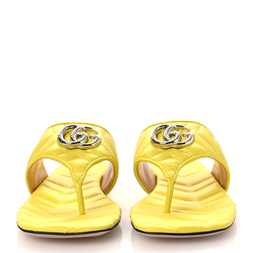 Nappa Charlotte Double G Marmont Thong Sandals 37.5 Acid Lime