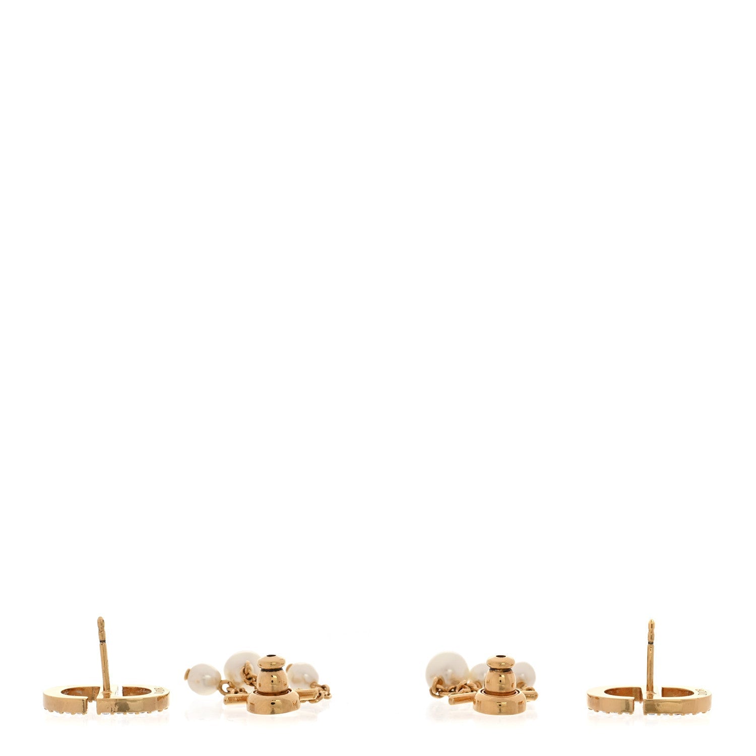 Pearl Crystal Petit CD Drop Earrings Gold