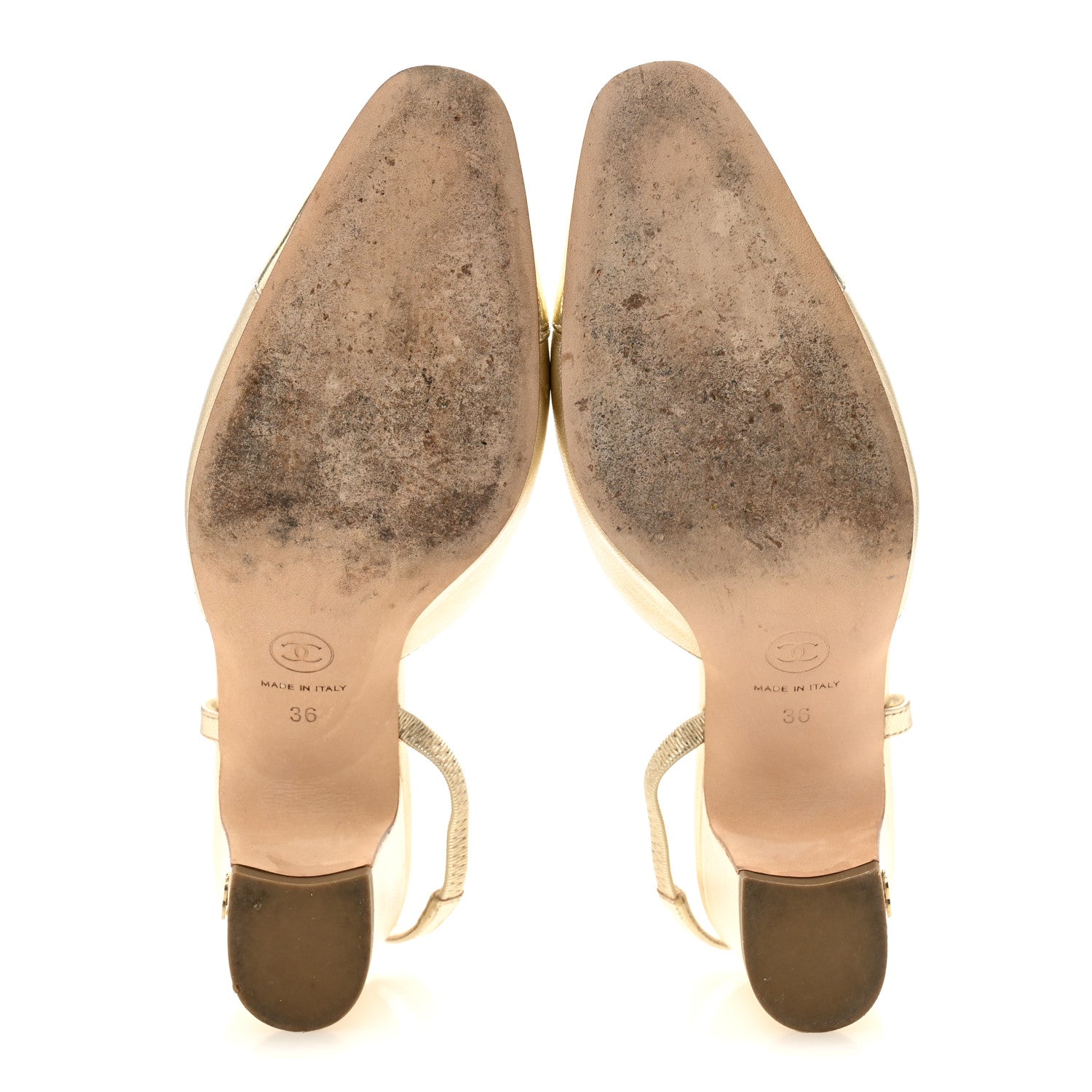 Metallic Calfskin Grosgrain Cap Toe CC Slingback Sandals 36 Gold