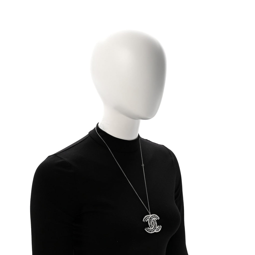 Baguette Crystal Large CC Necklace Silver Black