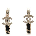 Metal Crystal Lambskin Quilted CC Chain Hoop Earrings Gold Black