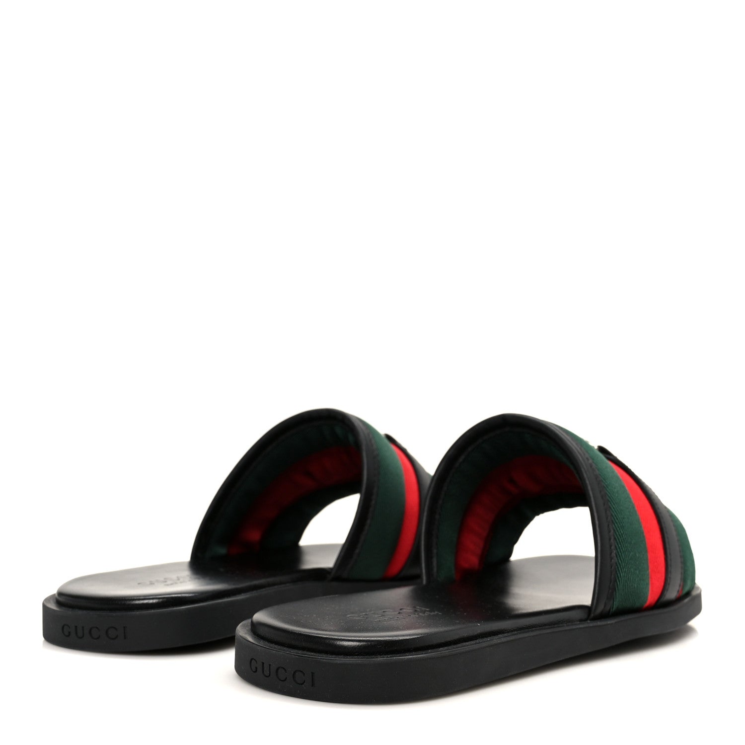 Nylon Calfskin Web Interlocking G Mens Maverik Slide Sandals 41 Black Green Red