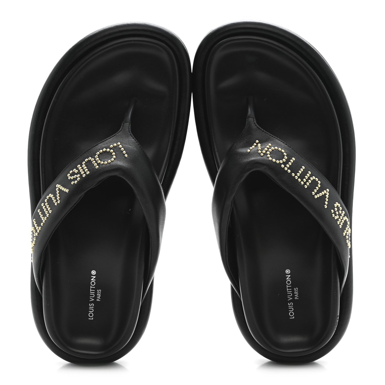 Calfskin Logo Studded Pillow Flat Thong Sandals 35 Black