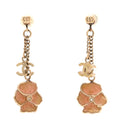 Enamel Crystal CC Camellia Drop Earrings Pink Gold