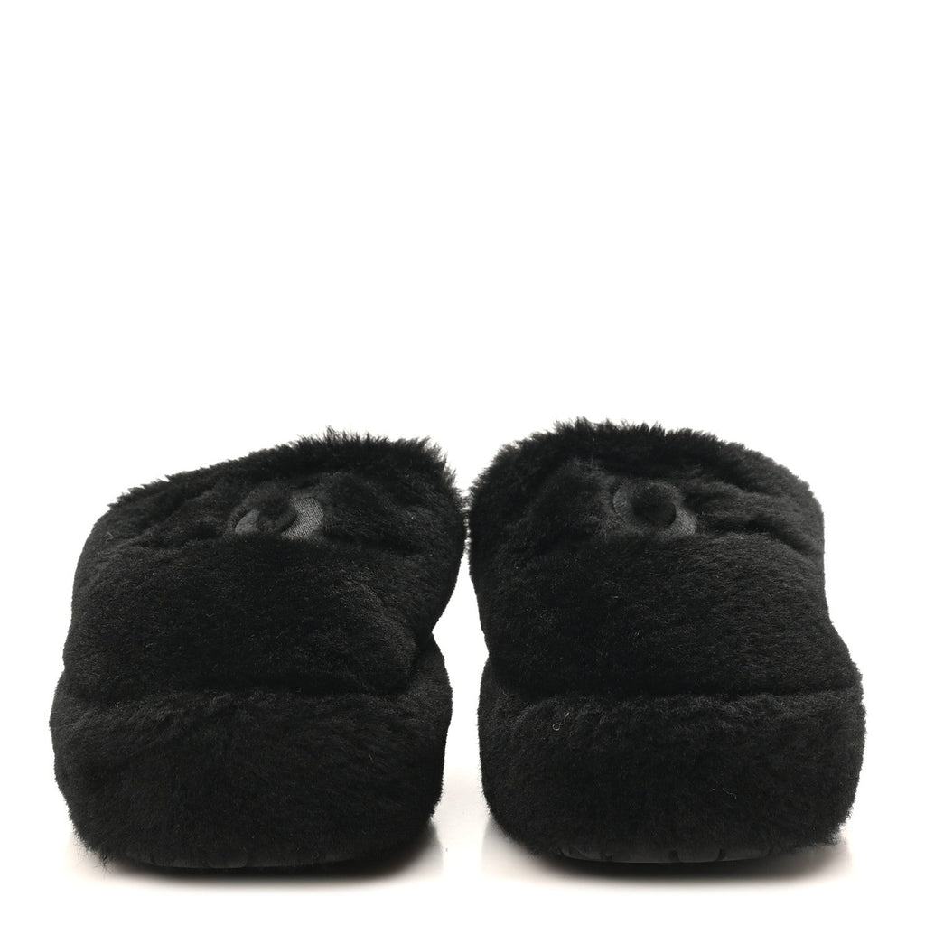 Shearling CC Flat Mules 36 Black