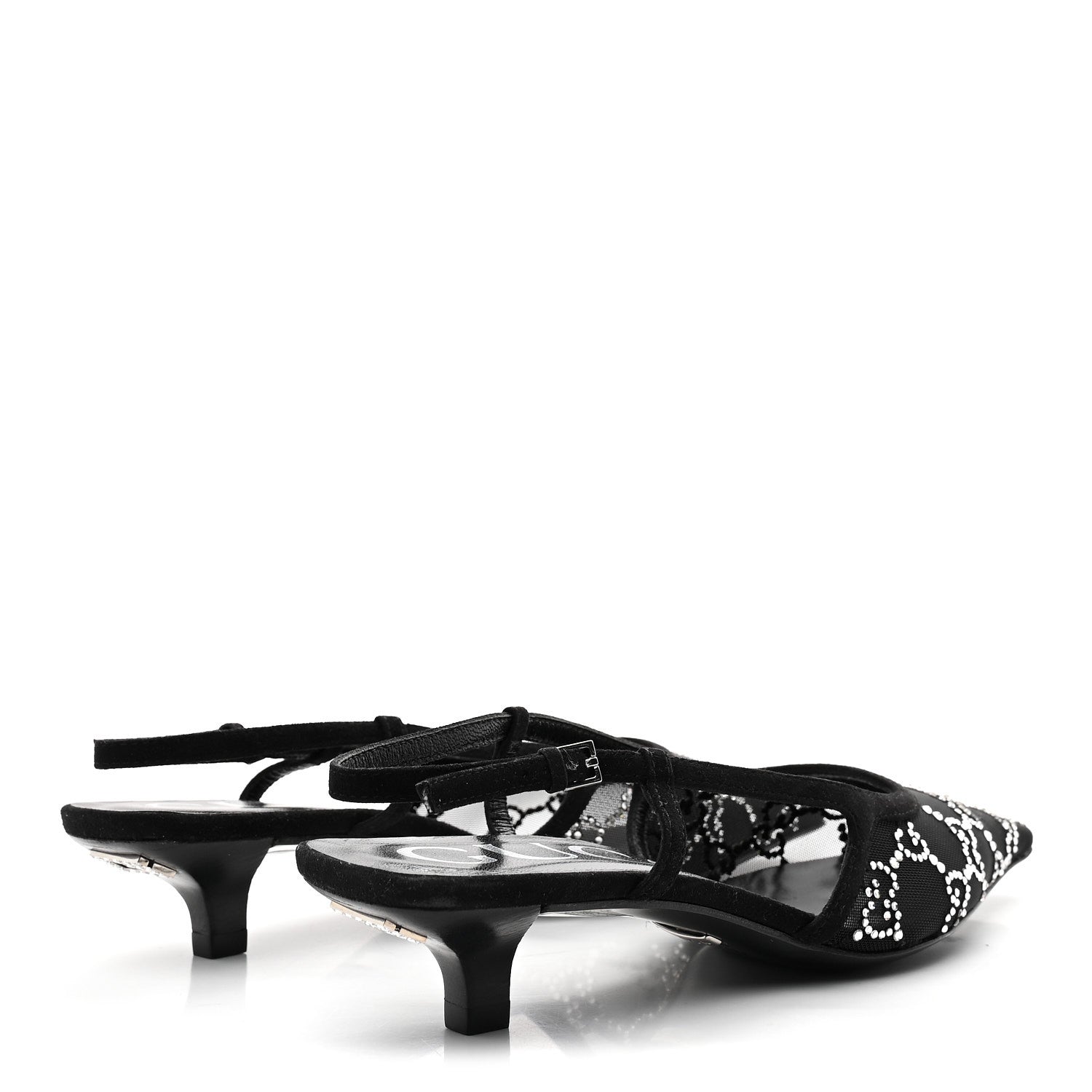 Tela Retino Kid Scamosciato Crystal GG Monogram Square G 35mm Slingback Pumps 35.5 Black