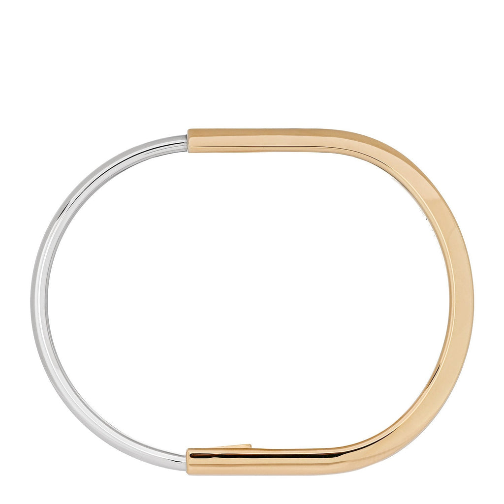18K Yellow White Gold Lock Narrow Bangle Bracelet