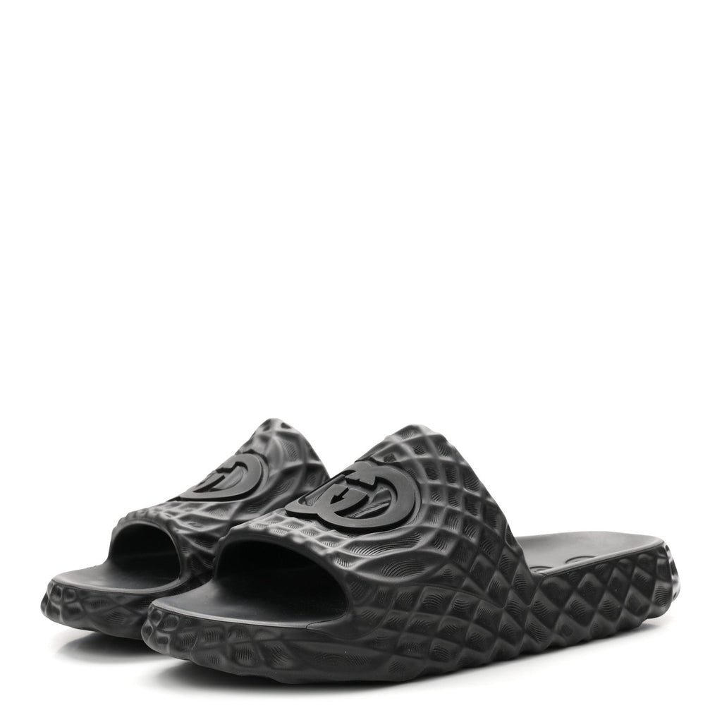 Rubber Interlocking G Mens Slide Sandals 8 Black