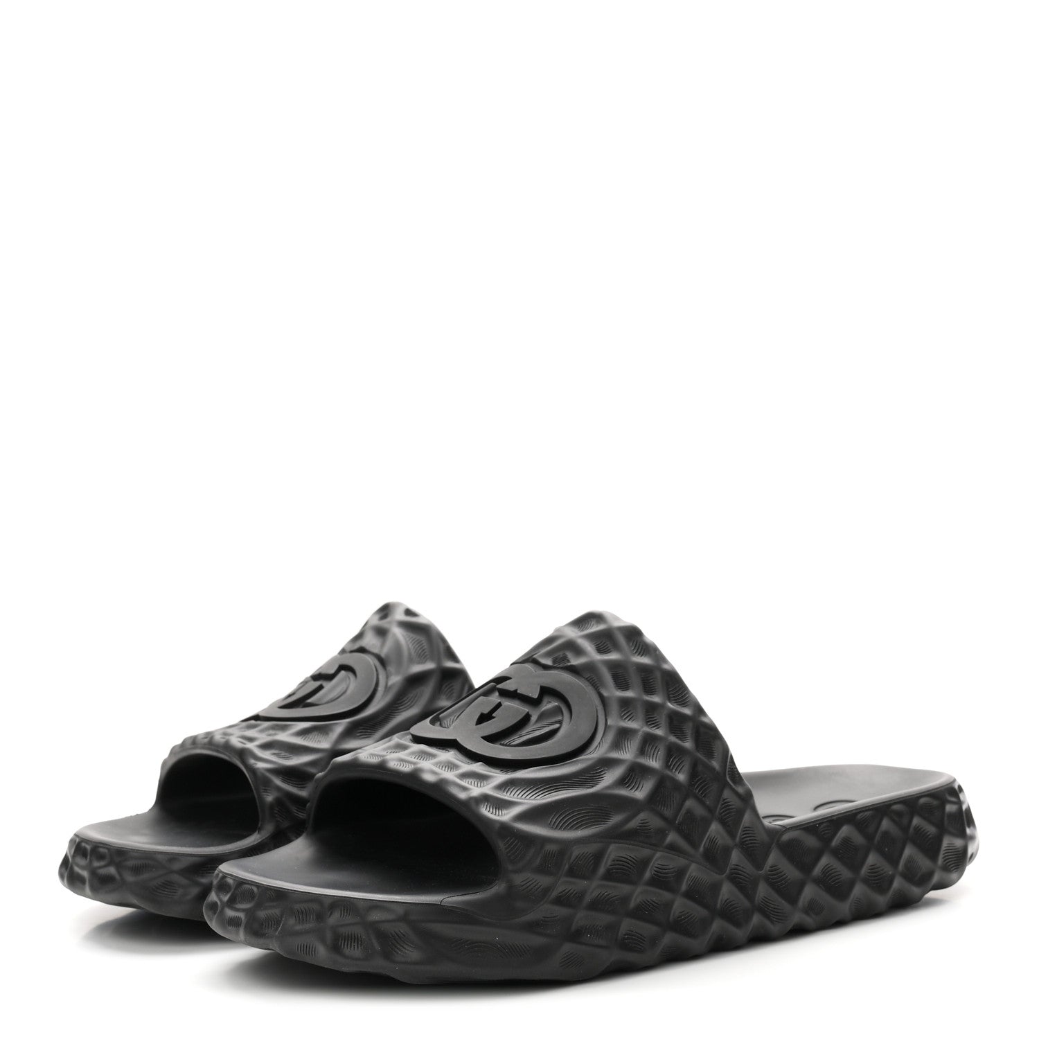Rubber Interlocking G Mens Slide Sandals 8 Black