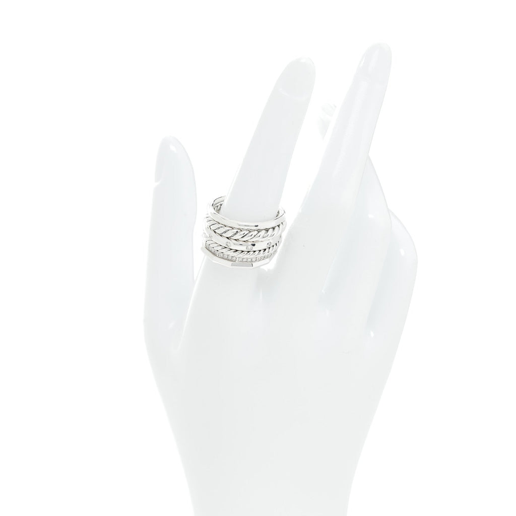 Sterling Silver Diamond 16mm Stax Wide Stacked Ring 56 7.5