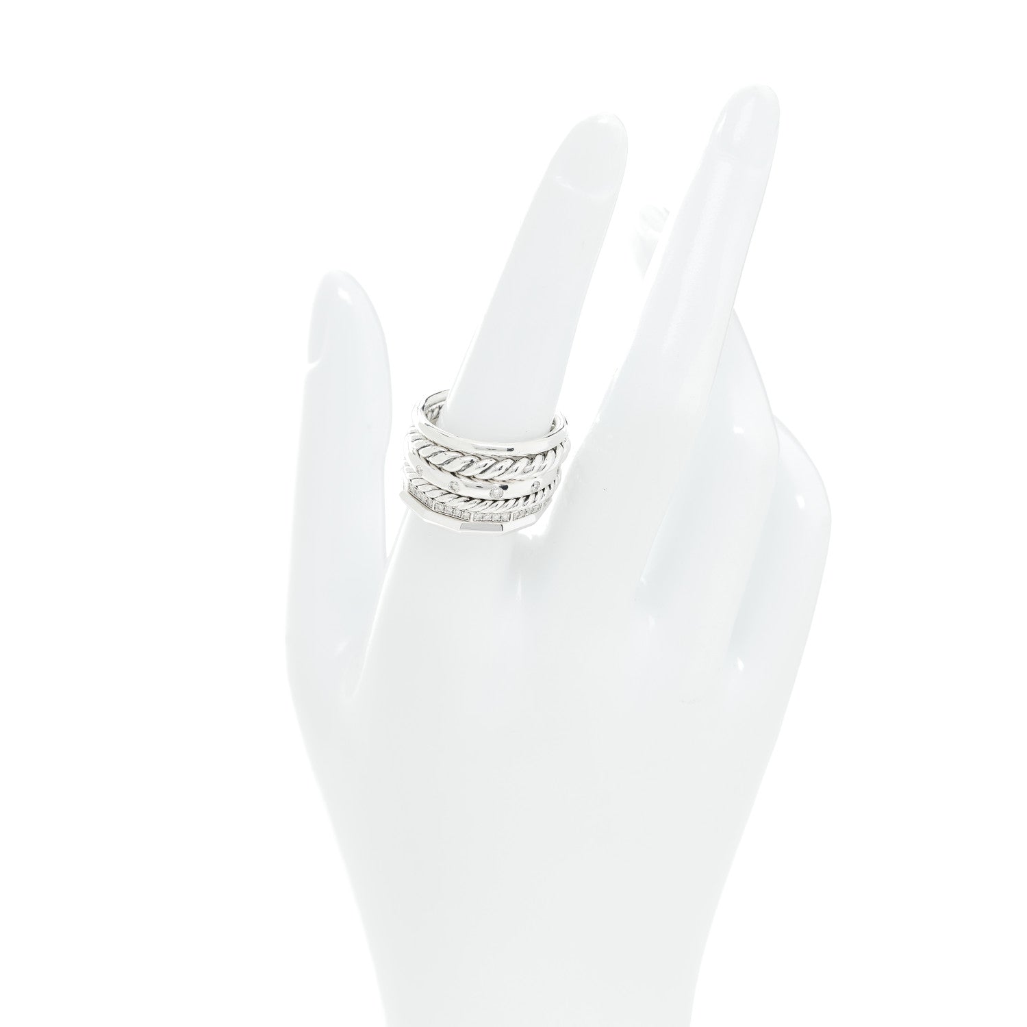 Sterling Silver Diamond 16mm Stax Wide Stacked Ring 56 7.5