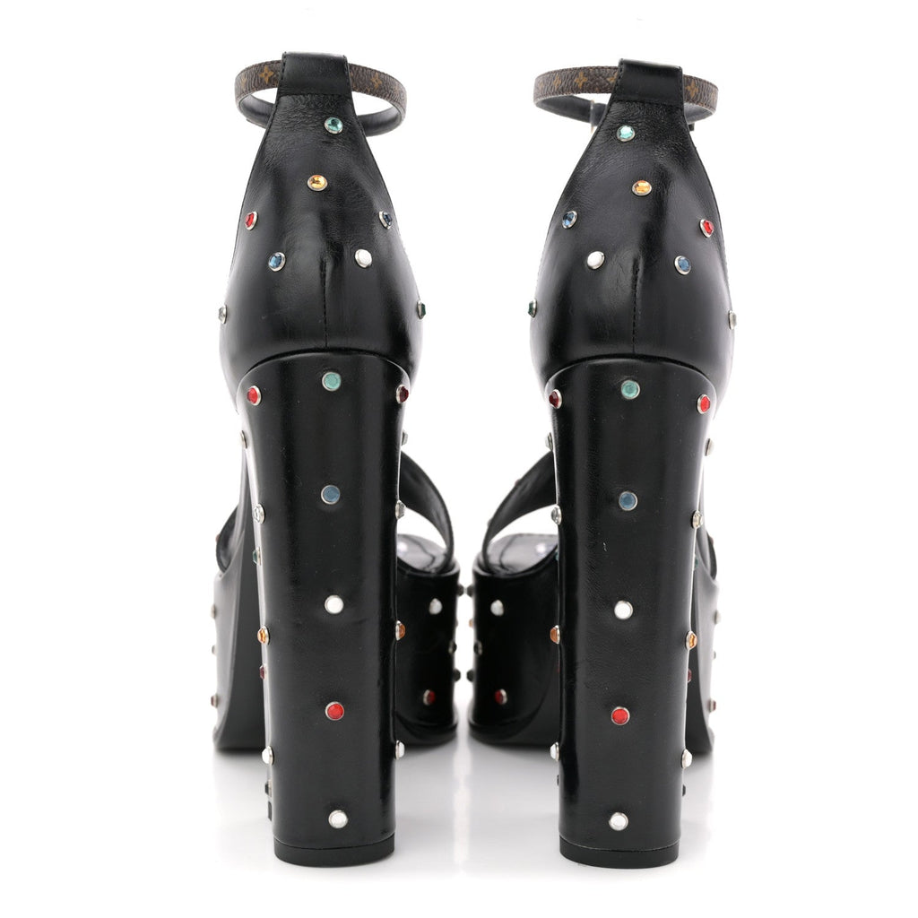 Calfskin Studded Fame Platform Sandals 37 Black