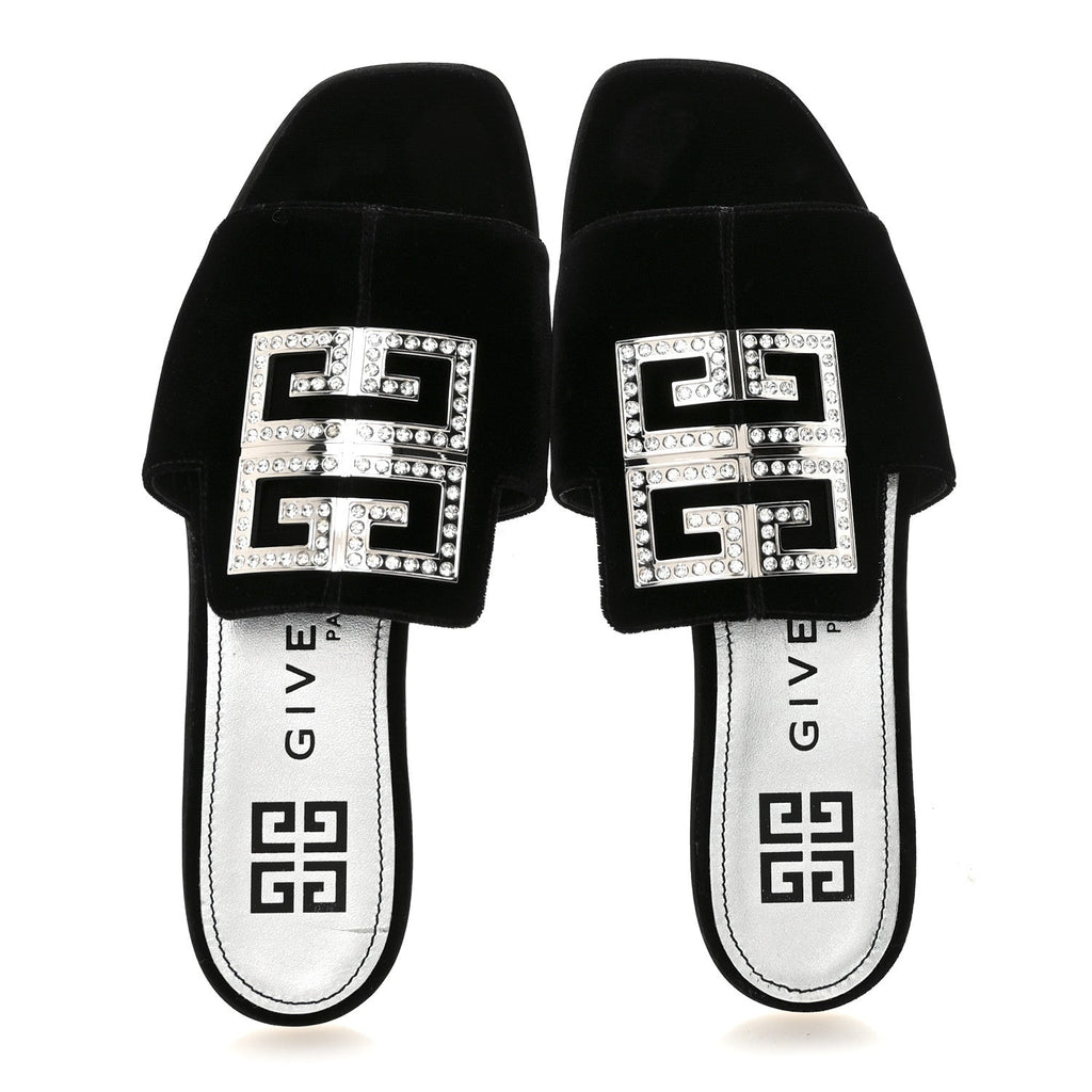 Velvet Crystal 4G Flat Sandals 36.5 Black