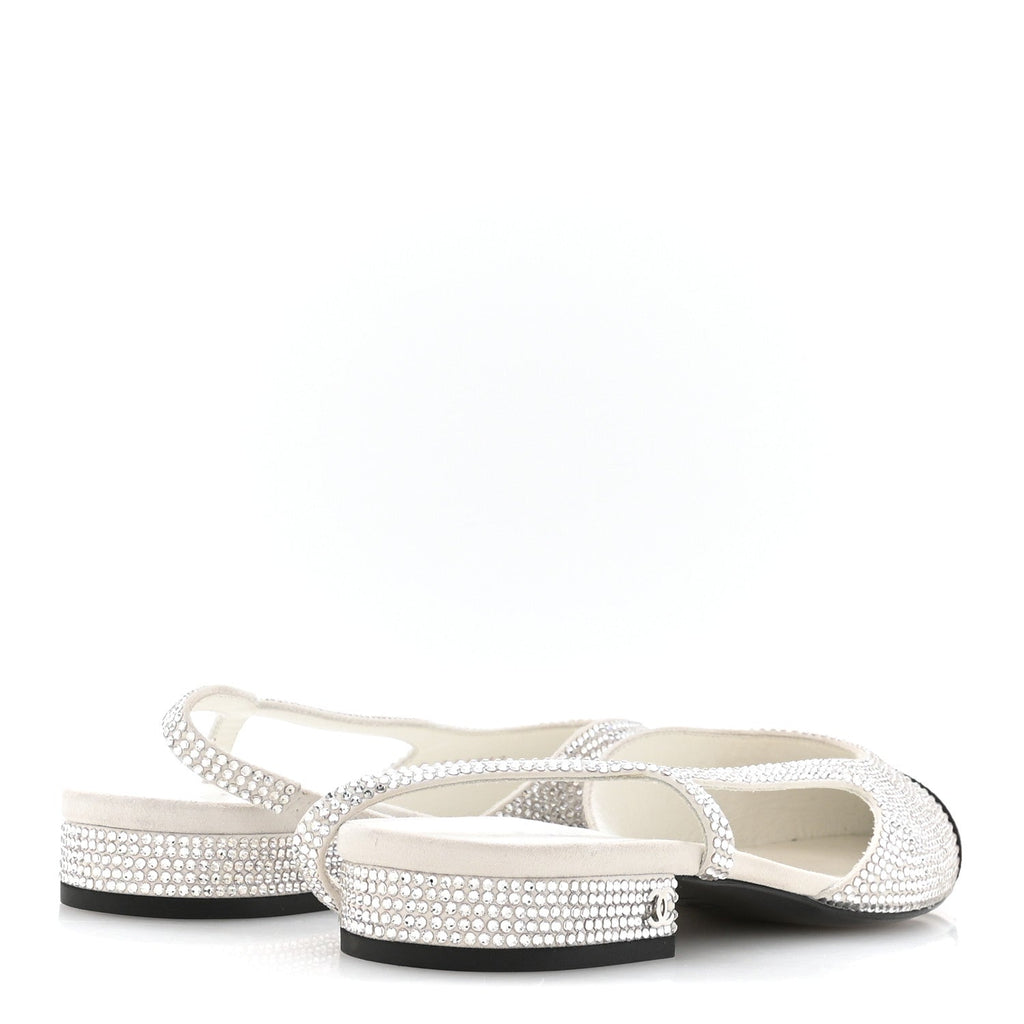 Strass Grosgrain Cap Toe CC Slingback Flats 36.5 Silver Black