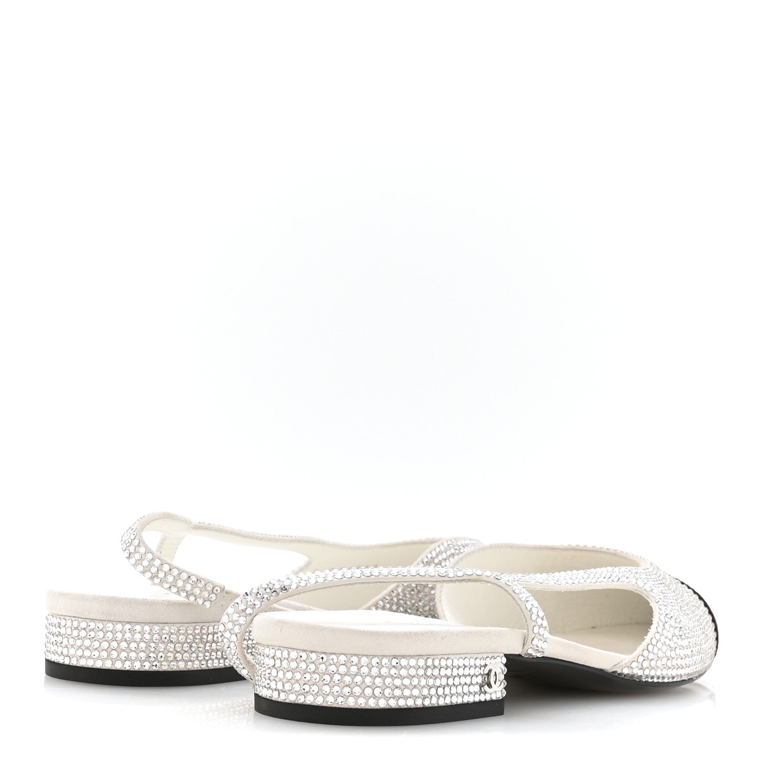 Strass Grosgrain Cap Toe CC Slingback Flats 36.5 Silver Black