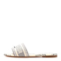 Canvas Toile De Jouy Embroidered Dway Flat Slide Sandals 39.5 Light Grey
