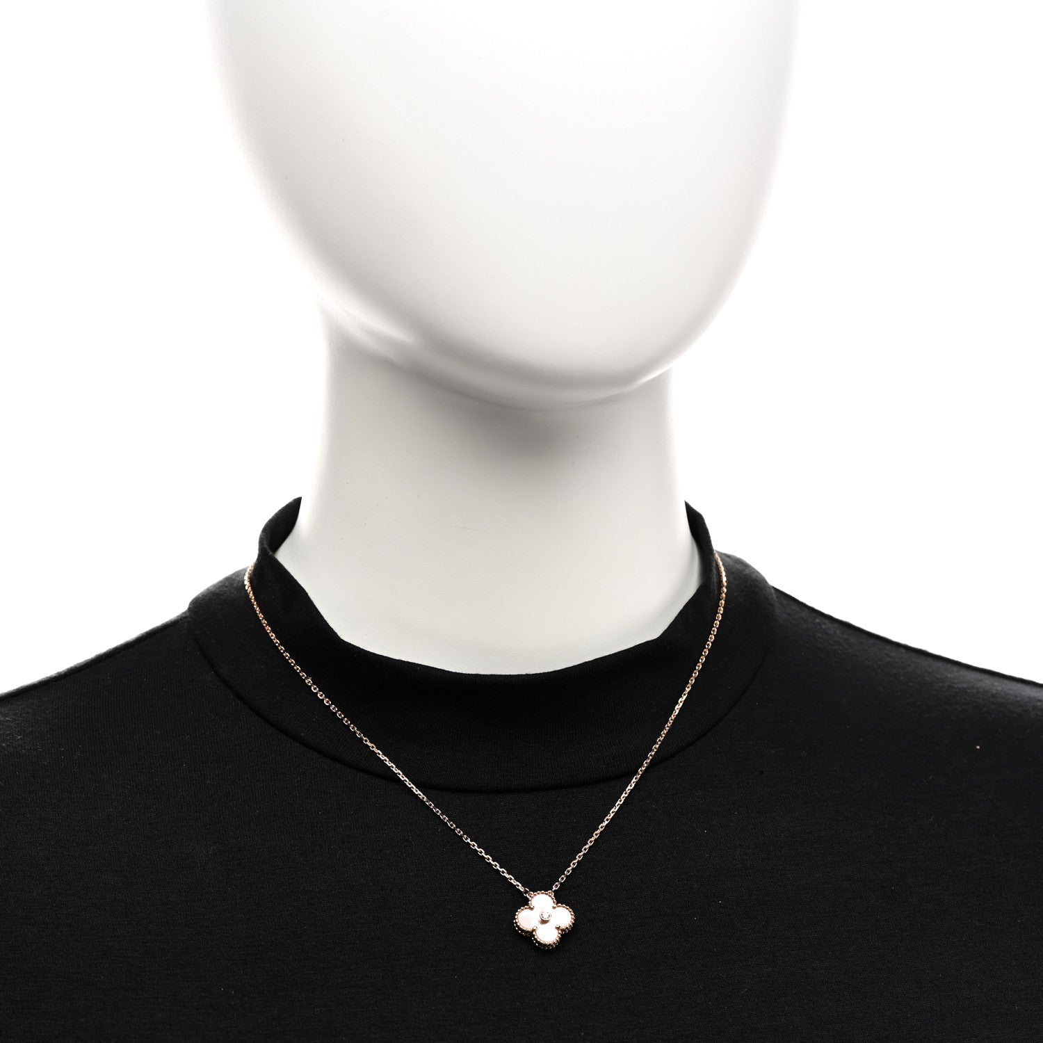 18K Rose Gold Diamond Pink Mother of Pearl Vintage Alhambra Pendant Necklace