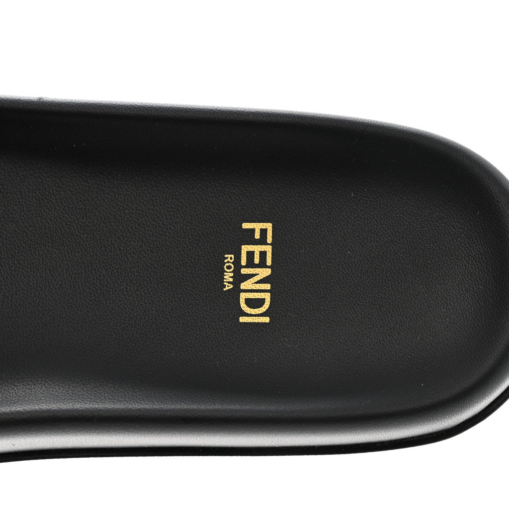 Satin FF Fendi Feel Slide Sandals 38 Tobacco Black