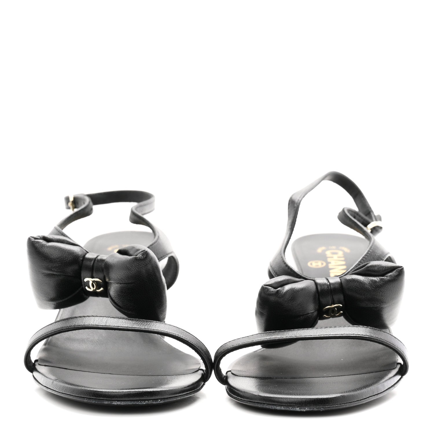 Lambskin CC Bow 55mm Sandals 38.5 Black
