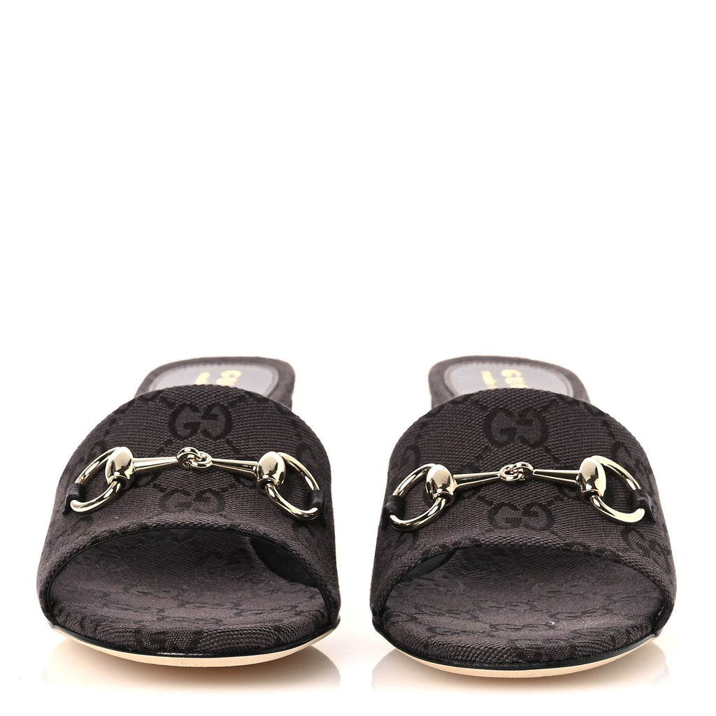 GG Monogram Horsebit Slide Sandals 36 Dark Brown