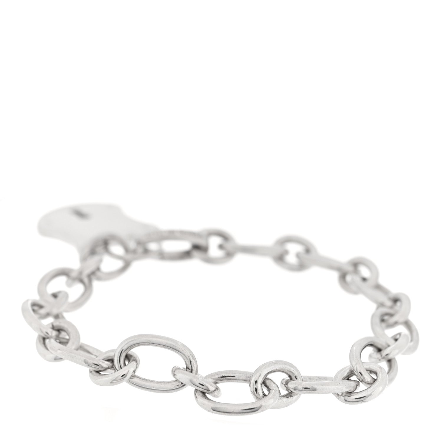 Sterling Silver Oval Clasping Link Emblem Lock Charm Bracelet