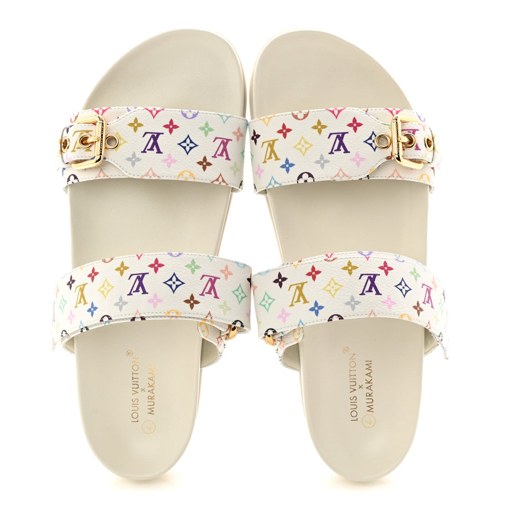 LV X TM Monogram Multicolor Bom Dia Comfort Mule Sandals 38.5 White