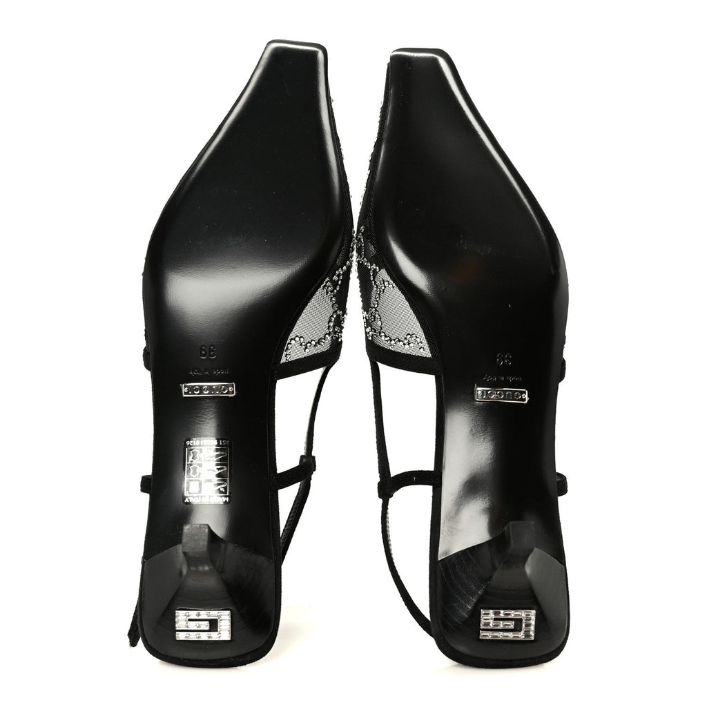 Tela Retino Kid Scamosciato Crystal GG Monogram Square G 35mm Slingback Pumps 39 Black