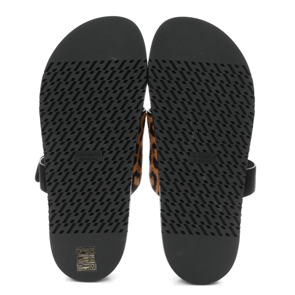 Moire Calfskin Suede Goatskin Womens Leopard Chypre Sandals 40 Gold Black