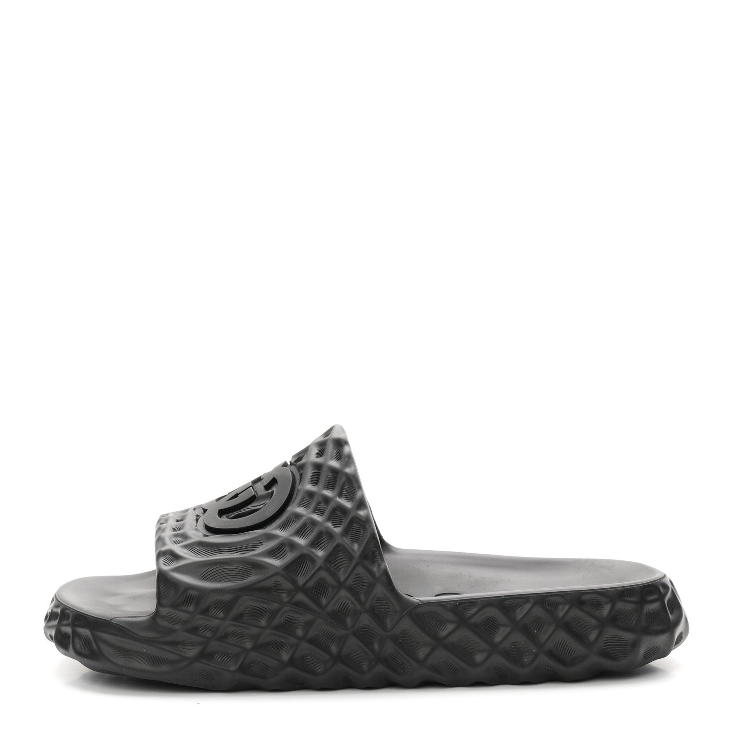 Rubber Interlocking G Mens Slide Sandals 8 Black