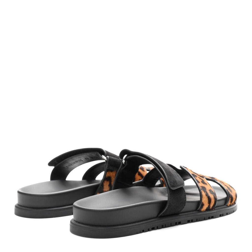 Moire Calfskin Suede Goatskin Womens Leopard Chypre Sandals 40 Gold Black