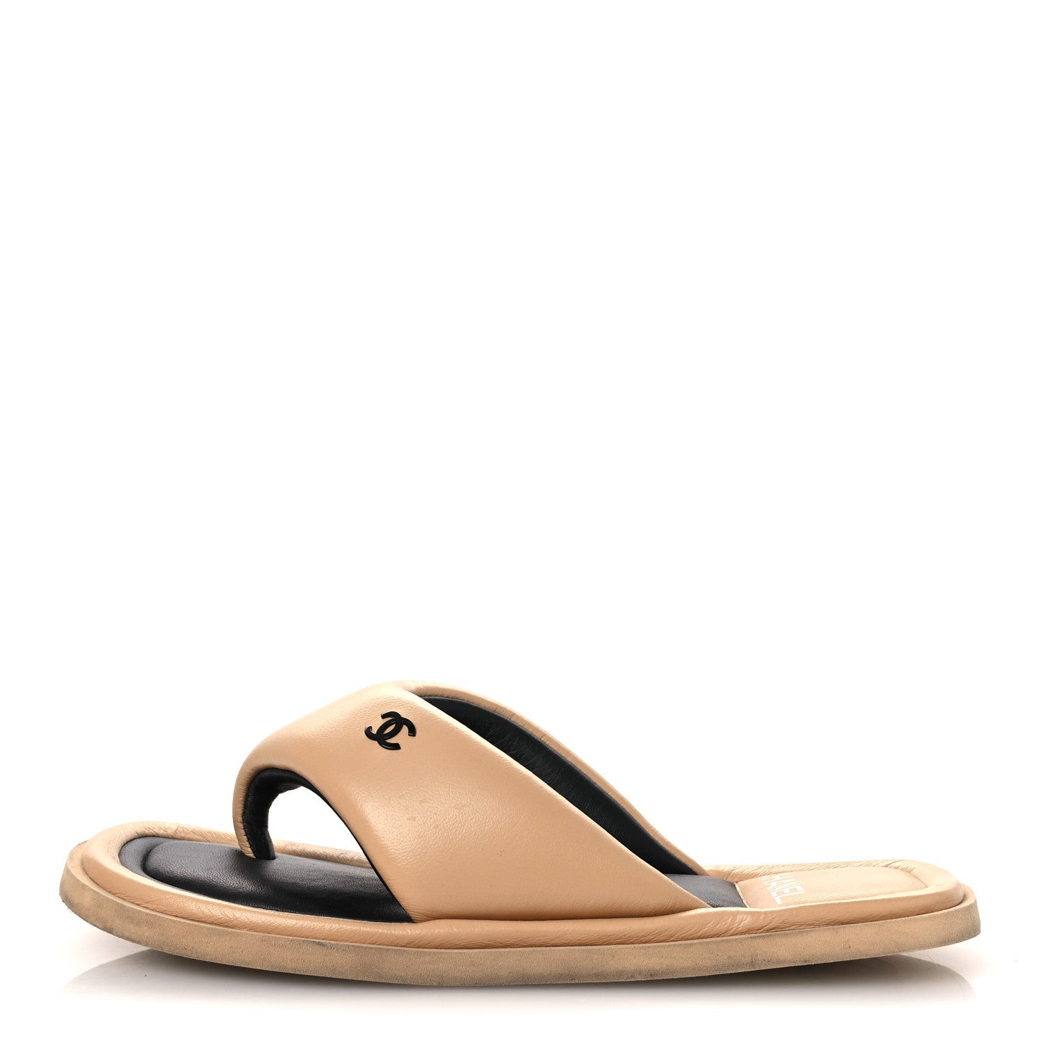 Lambskin Padded Pool Thong Sandals 40 Beige
