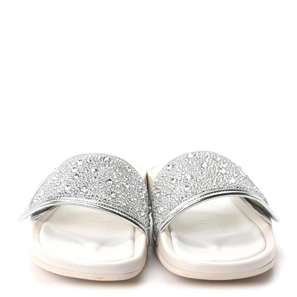 Satin Metallic Nappa Crystal Embellished Fitz Slide Sandals 39 Ivory