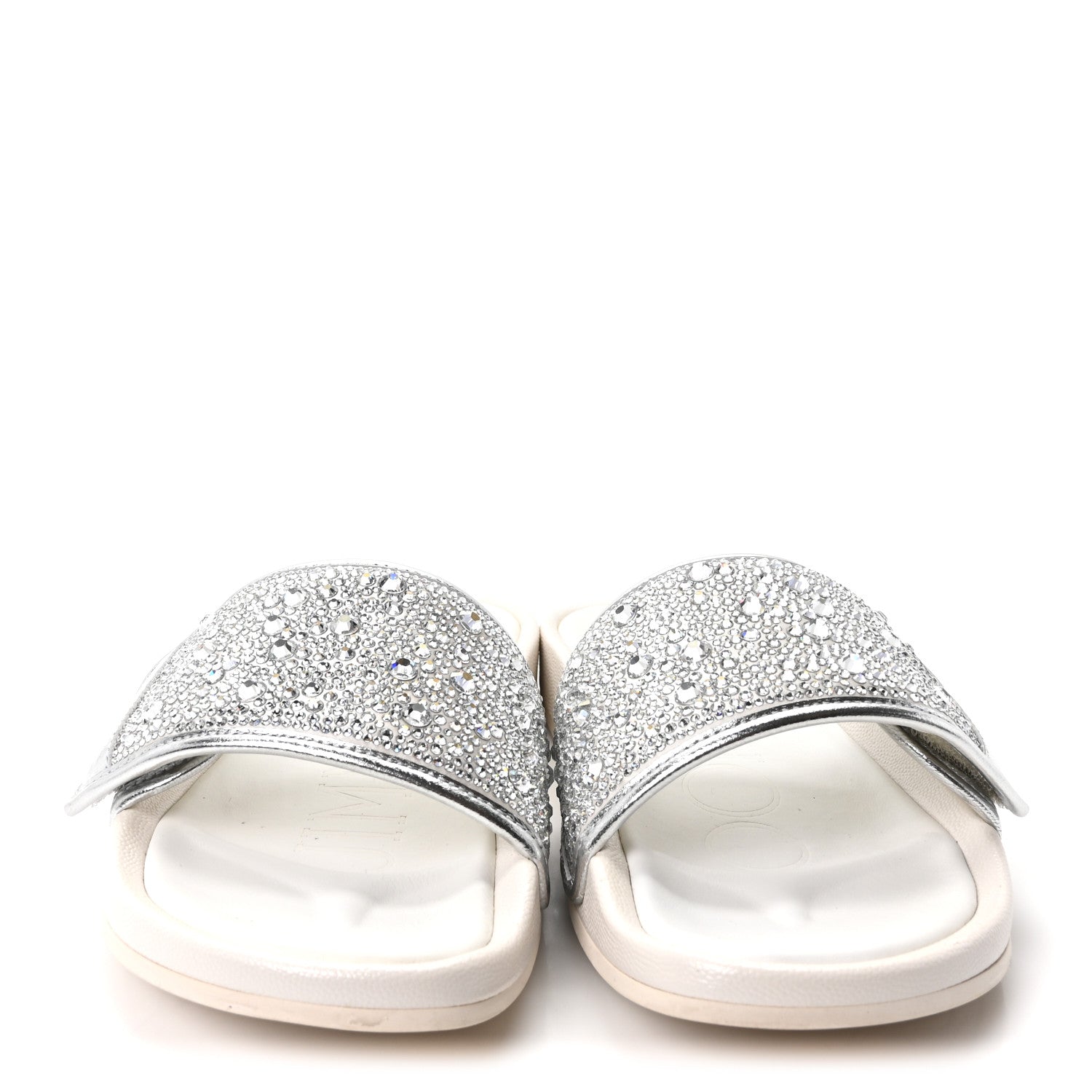 Satin Metallic Nappa Crystal Embellished Fitz Slide Sandals 39 Ivory