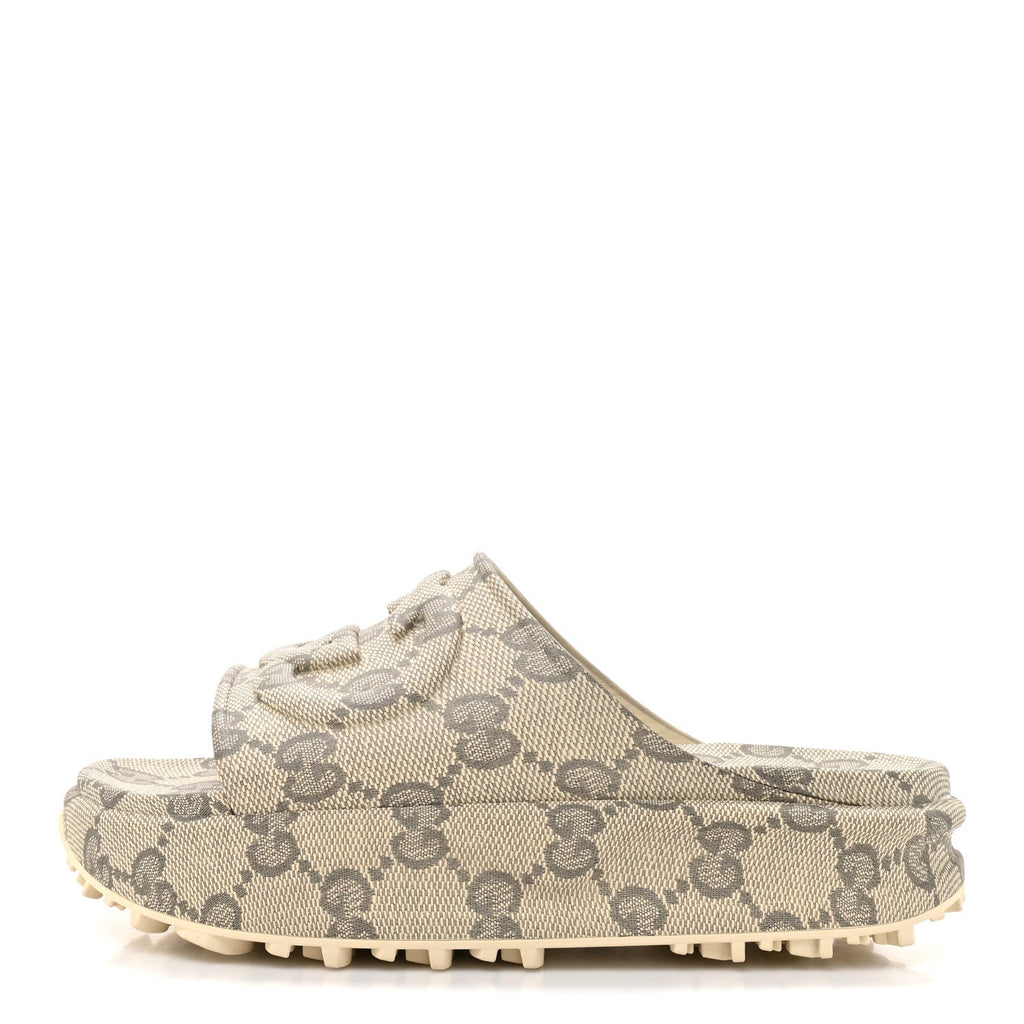 Cubic Rubber GG Monogram Mens Interlocking G Platform 42mm Slide Sandals 10 Beige Ebony