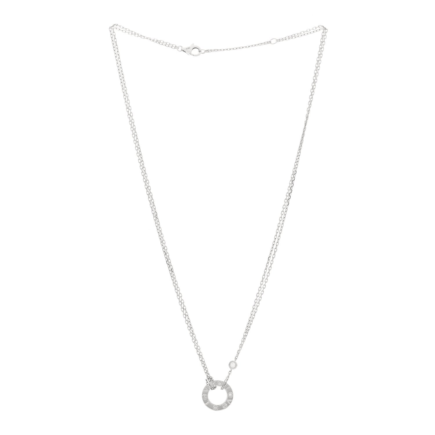 18K White Gold 2 Diamond LOVE Necklace