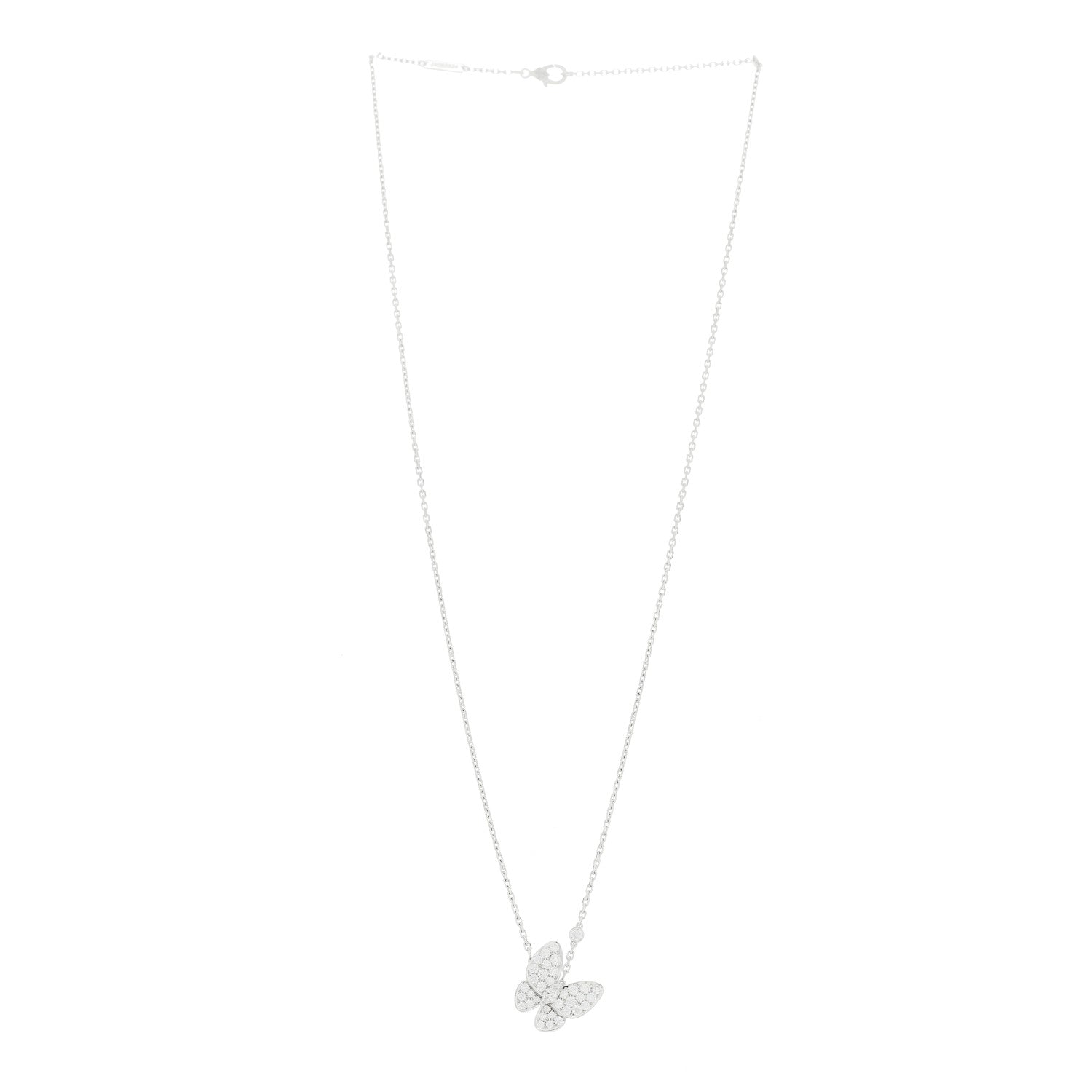 18K White Gold Diamond Two Butterfly Pendant Necklace