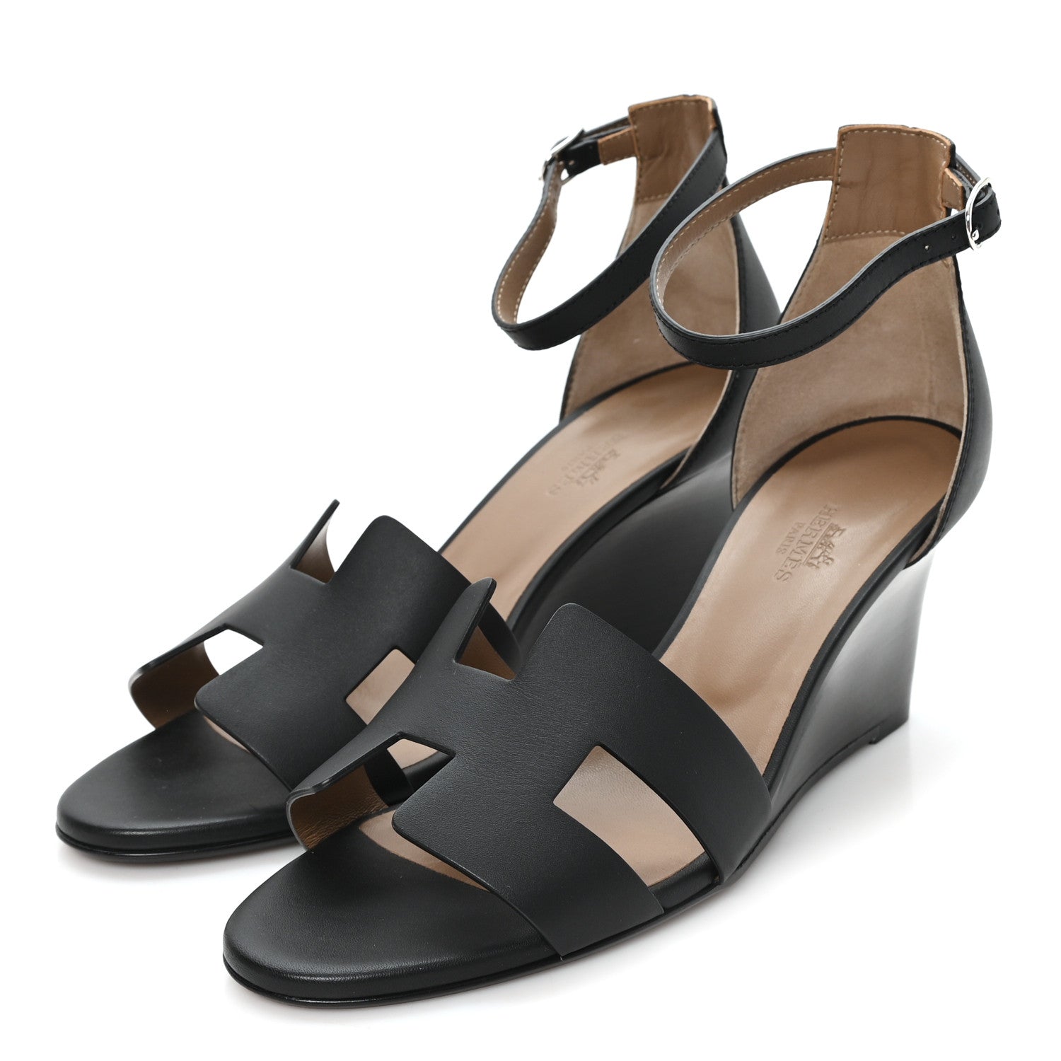 Calfskin Legend Wedge Sandals 38.5 Black