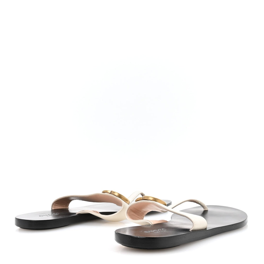 Calfskin GG Marmont Thong Sandals 36.5 Mystic White