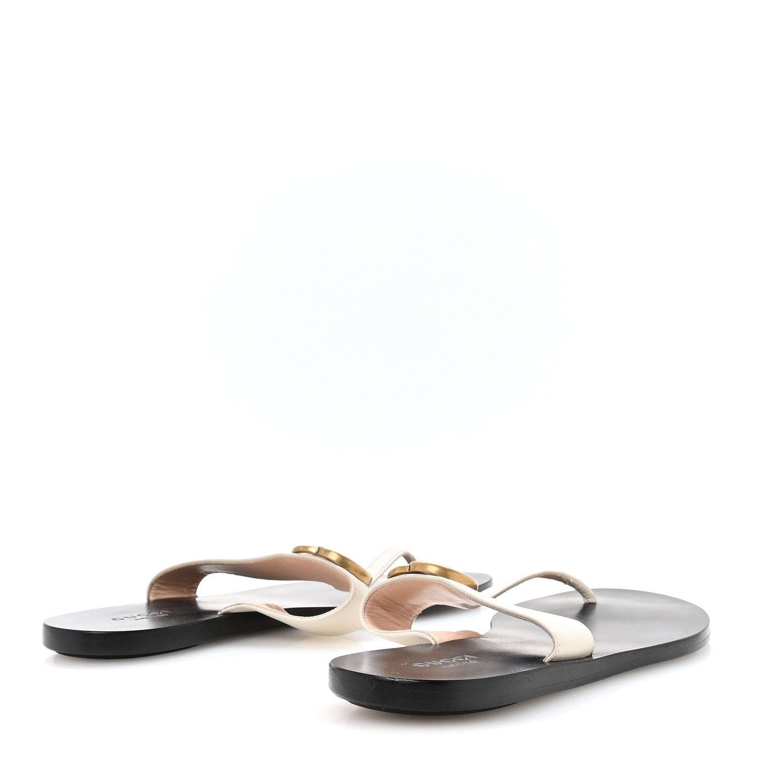 Calfskin GG Marmont Thong Sandals 36.5 Mystic White